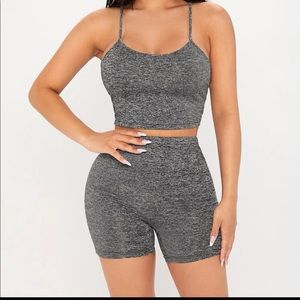 Solid crop top with matching biker shorts